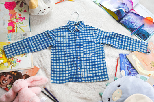 Youth's Indigo Gingham button shirt